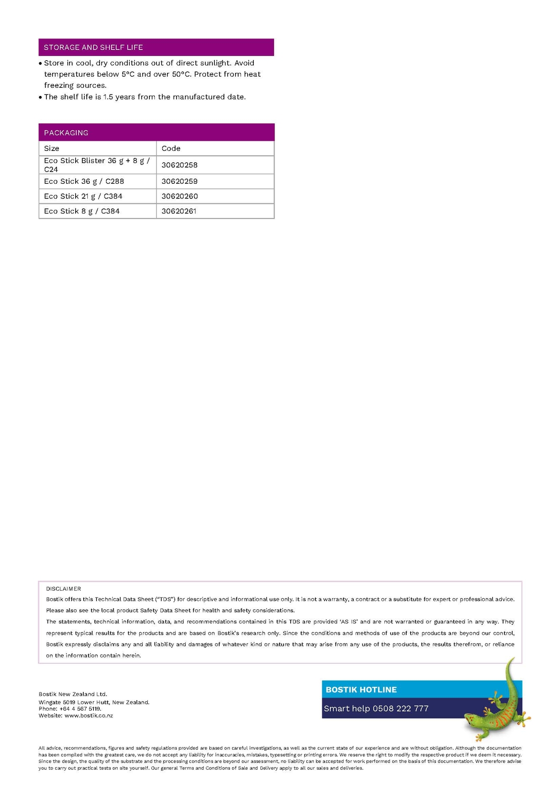 Eco Stik TDS - page 2 of 2